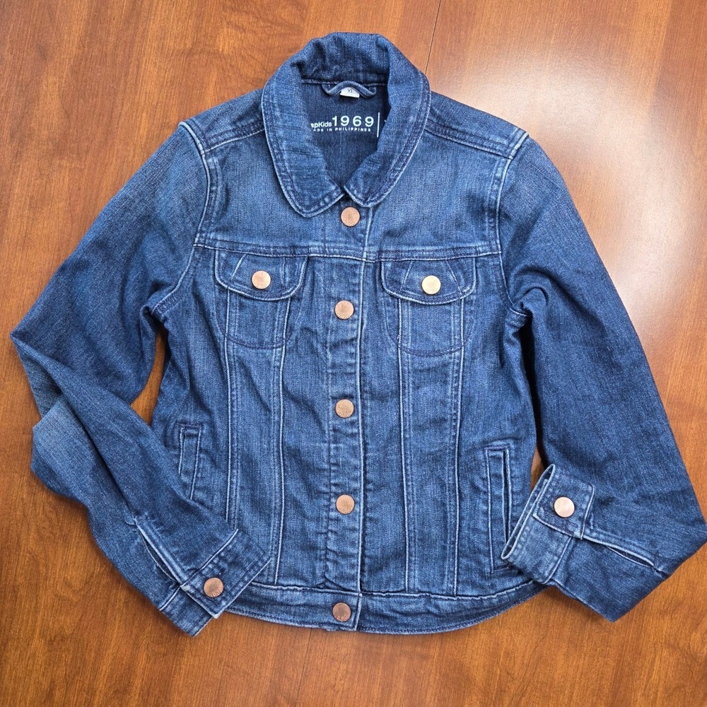 Gap Kids Denim Jean‎ Jacket XL Blue Copper Snap Button Classic Eclectic Boho